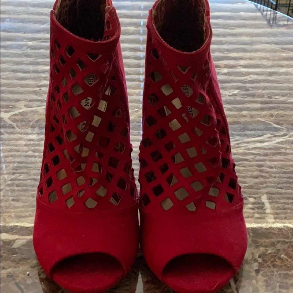 SOLD—Christian Siriano Red Cut Out Gladiator Pumps